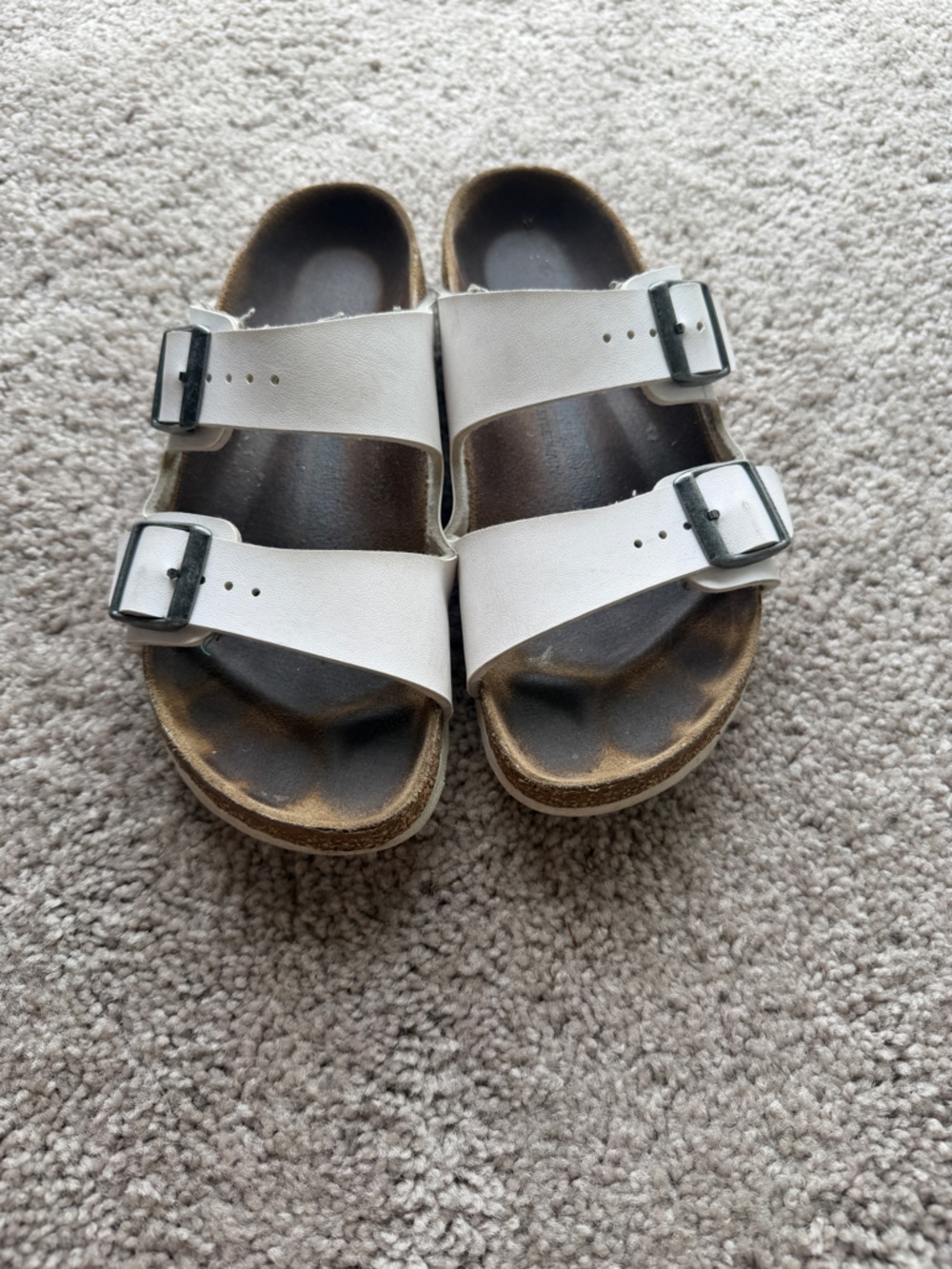 Birkenstock White Double-Strap Buckle Sandals with Cork Footbed